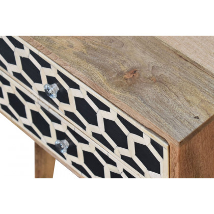 Artisan Bone Inlay Bedside with 2 Drawers - Chestnut, Tapered