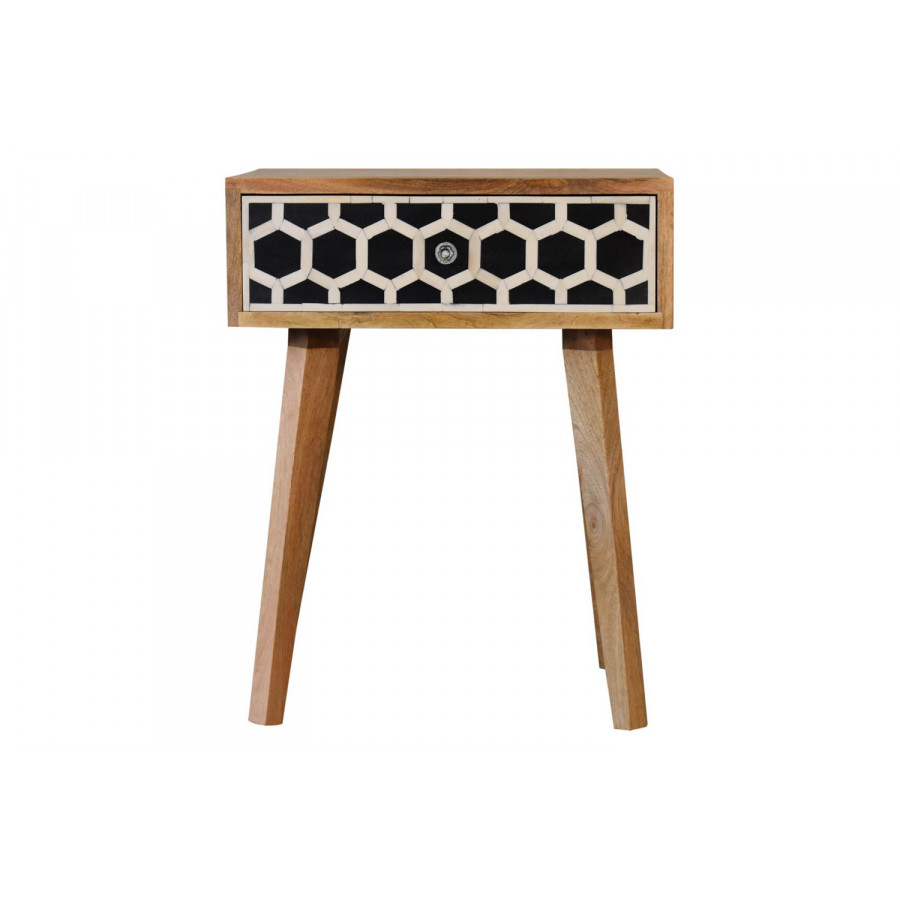 Artisan Bone Inlay Bedside with 1 Drawers - Oak-ish, Tapered