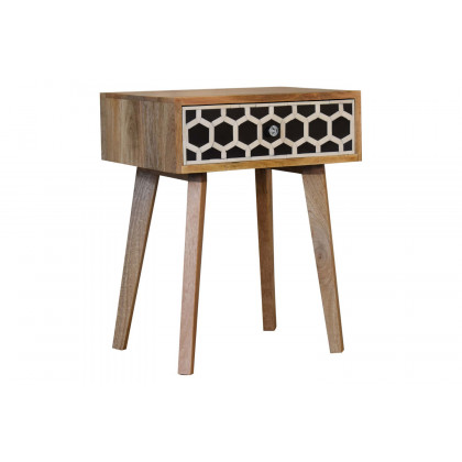 Artisan Bone Inlay Bedside with 1 Drawers - Oak-ish, Tapered