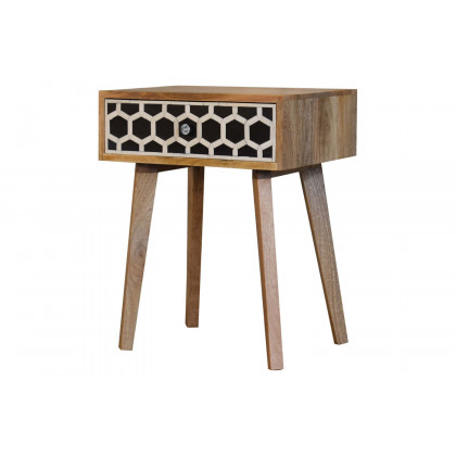 Artisan Bone Inlay Bedside with 1 Drawers - Oak-ish, Tapered