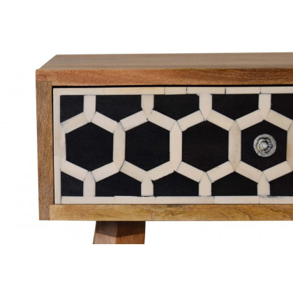 Artisan Bone Inlay Bedside with 1 Drawers - Oak-ish, Tapered