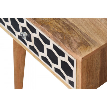 Artisan Bone Inlay Bedside with 1 Drawers - Oak-ish, Tapered
