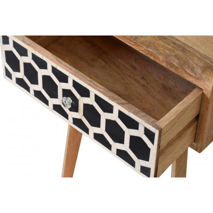 Artisan Bone Inlay Bedside with 1 Drawers - Oak-ish, Tapered