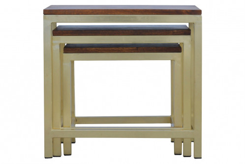 Artisan™ - Golden Stool set of 3 with Chunky Wooden top