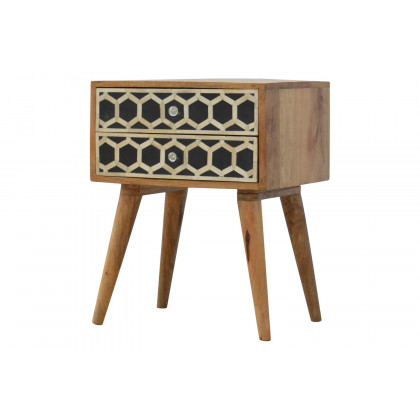 Artisan Bone Inlay Bedside with 2 Drawers - Oak-ish, Scandinavian