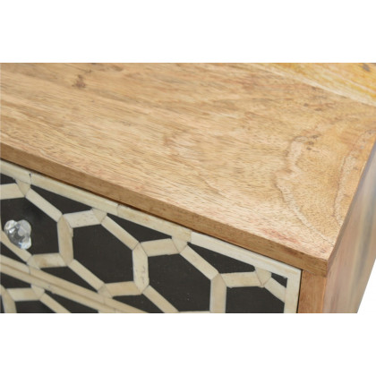 Artisan Bone Inlay Bedside with 2 Drawers - Oak-ish, Scandinavian