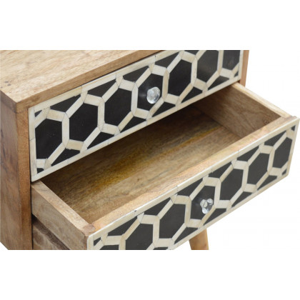 Artisan Bone Inlay Bedside with 2 Drawers - Oak-ish, Scandinavian
