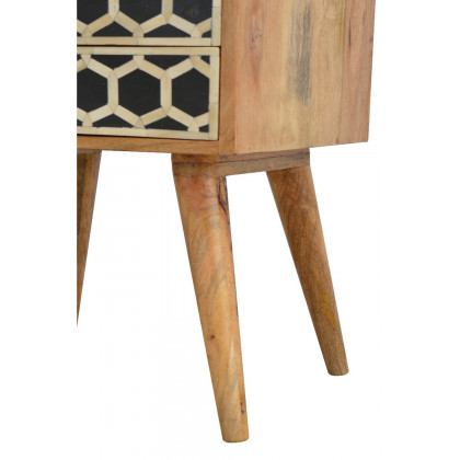 Artisan Bone Inlay Bedside with 2 Drawers - Oak-ish, Scandinavian
