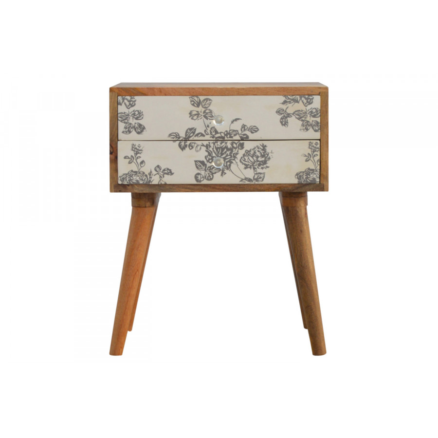 Artisan Floral Screen Printed Bedside - Gray