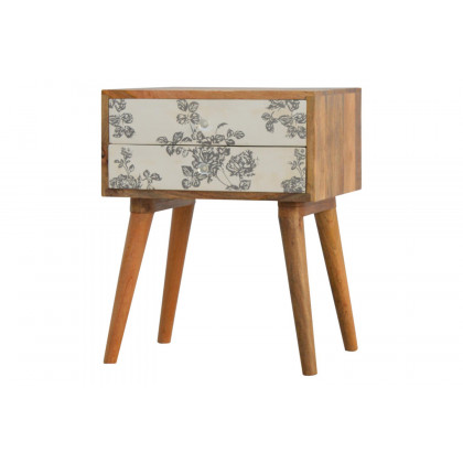 Artisan Floral Screen Printed Bedside - Gray