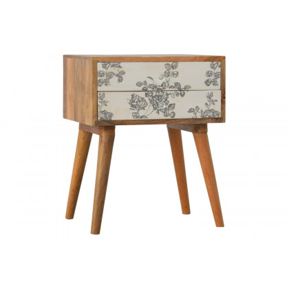 Artisan Floral Screen Printed Bedside - Gray