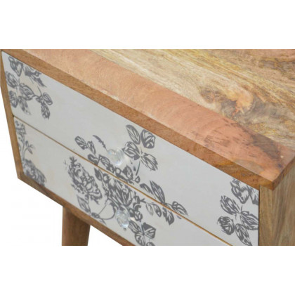 Artisan Floral Screen Printed Bedside - Gray