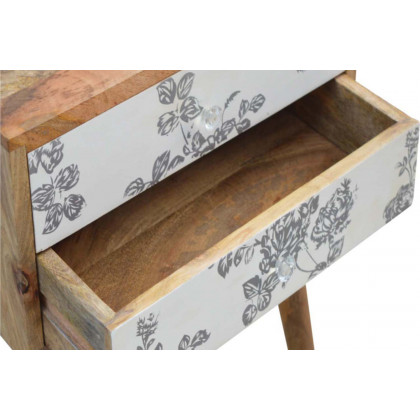 Artisan Floral Screen Printed Bedside - Gray