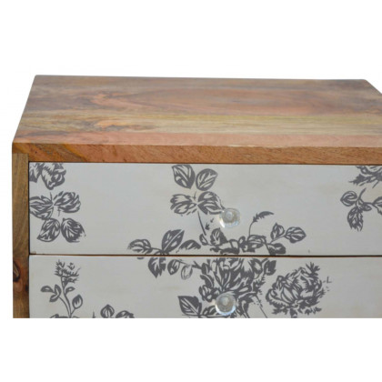 Artisan Floral Screen Printed Bedside - Gray