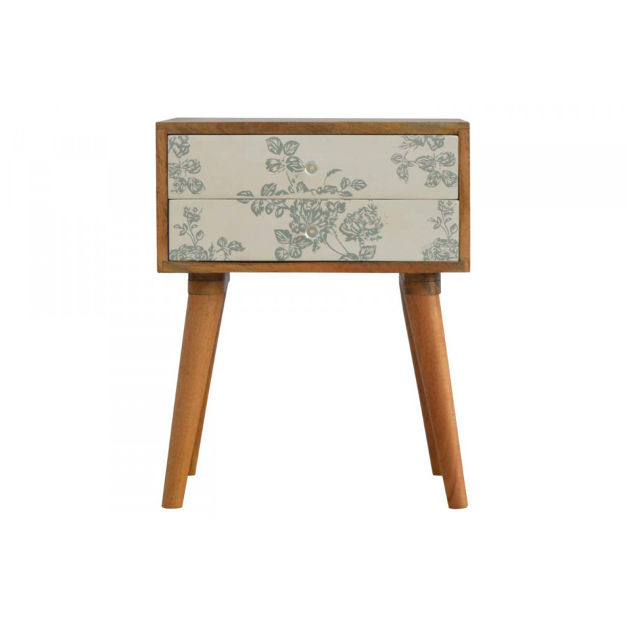 Artisan Floral Screen Printed Bedside - Green