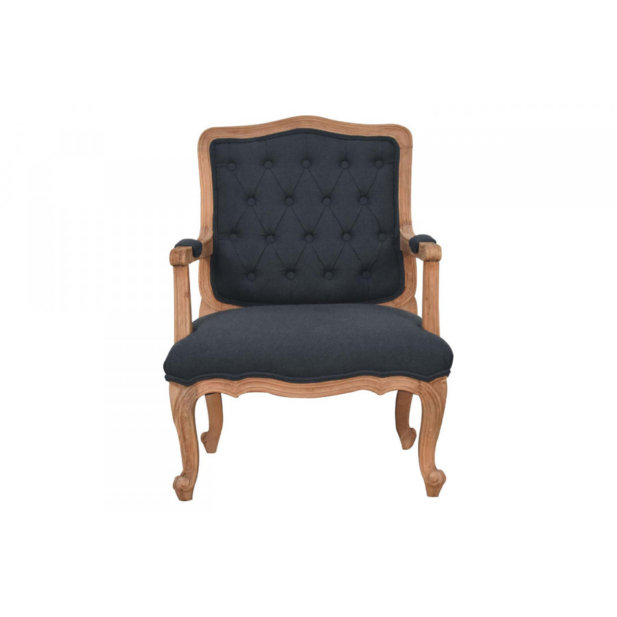 Artisan Carved French Chair - Navy Blue, Linen