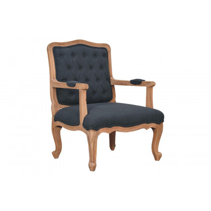 Artisan Carved French Chair - Navy Blue, Linen