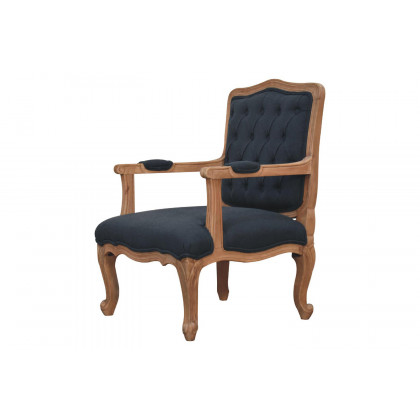 Artisan Carved French Chair - Navy Blue, Linen