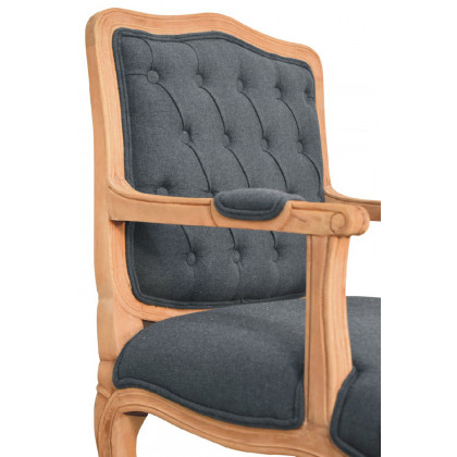 Artisan Carved French Chair - Navy Blue, Linen