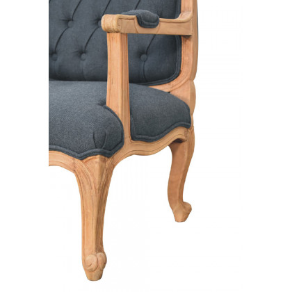 Artisan Carved French Chair - Navy Blue, Linen