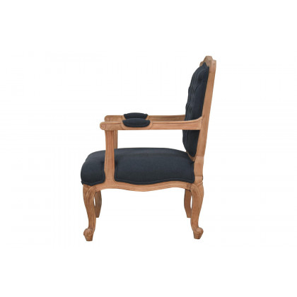 Artisan Carved French Chair - Navy Blue, Linen