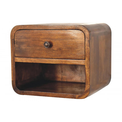 Artisan Curved Mini Wall Mounted Open Slot Bedside - Chestnut