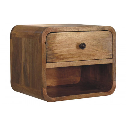 Artisan Curved Mini Wall Mounted Open Slot Bedside - Oak-ish