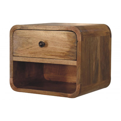 Artisan Curved Mini Wall Mounted Open Slot Bedside - Oak-ish