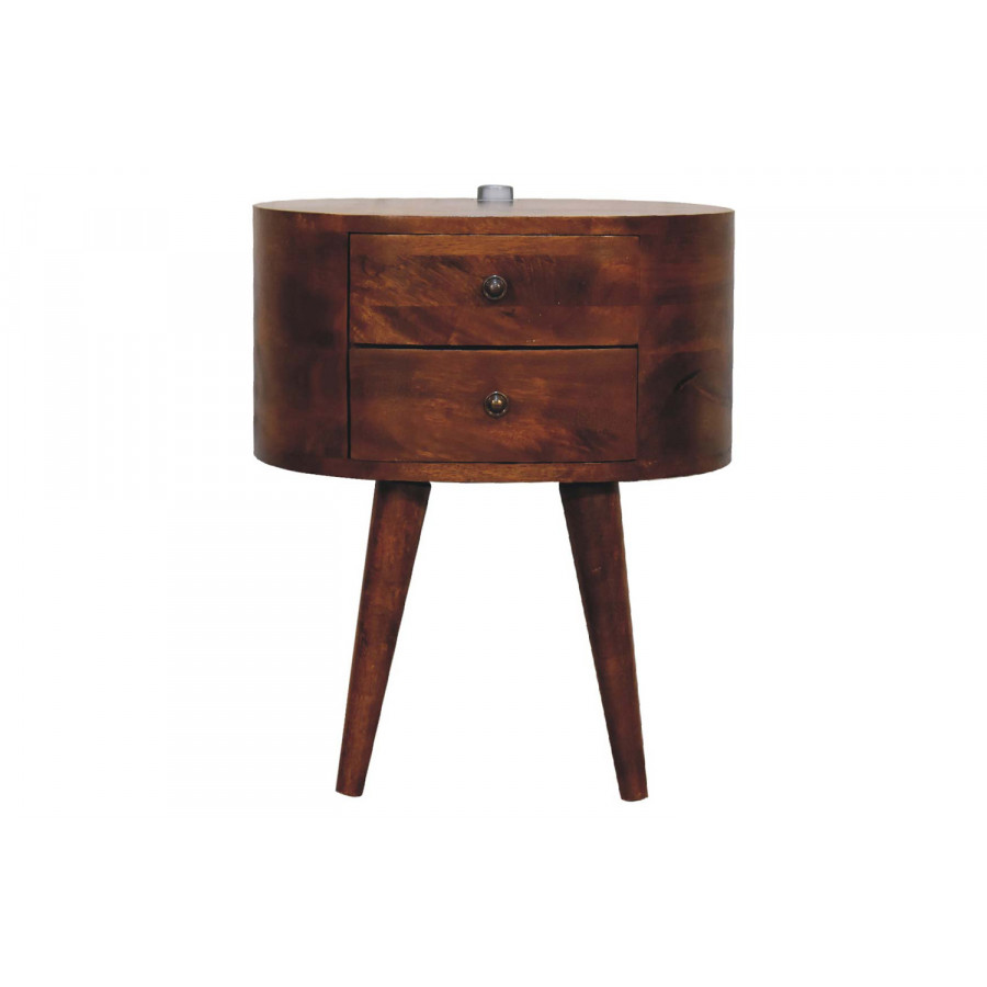 Artisan Rounded Bedside Table Bedside with Reading Light - Chestnut