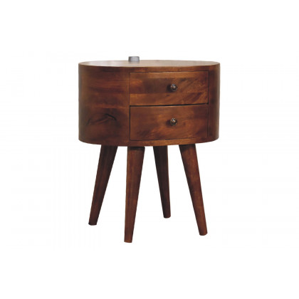 Artisan Rounded Bedside Table Bedside with Reading Light - Chestnut