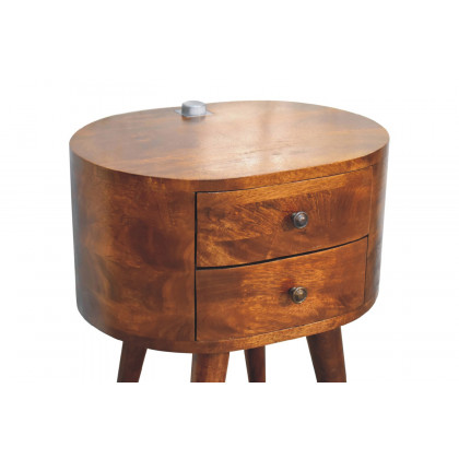 Artisan Rounded Bedside Table Bedside with Reading Light - Chestnut