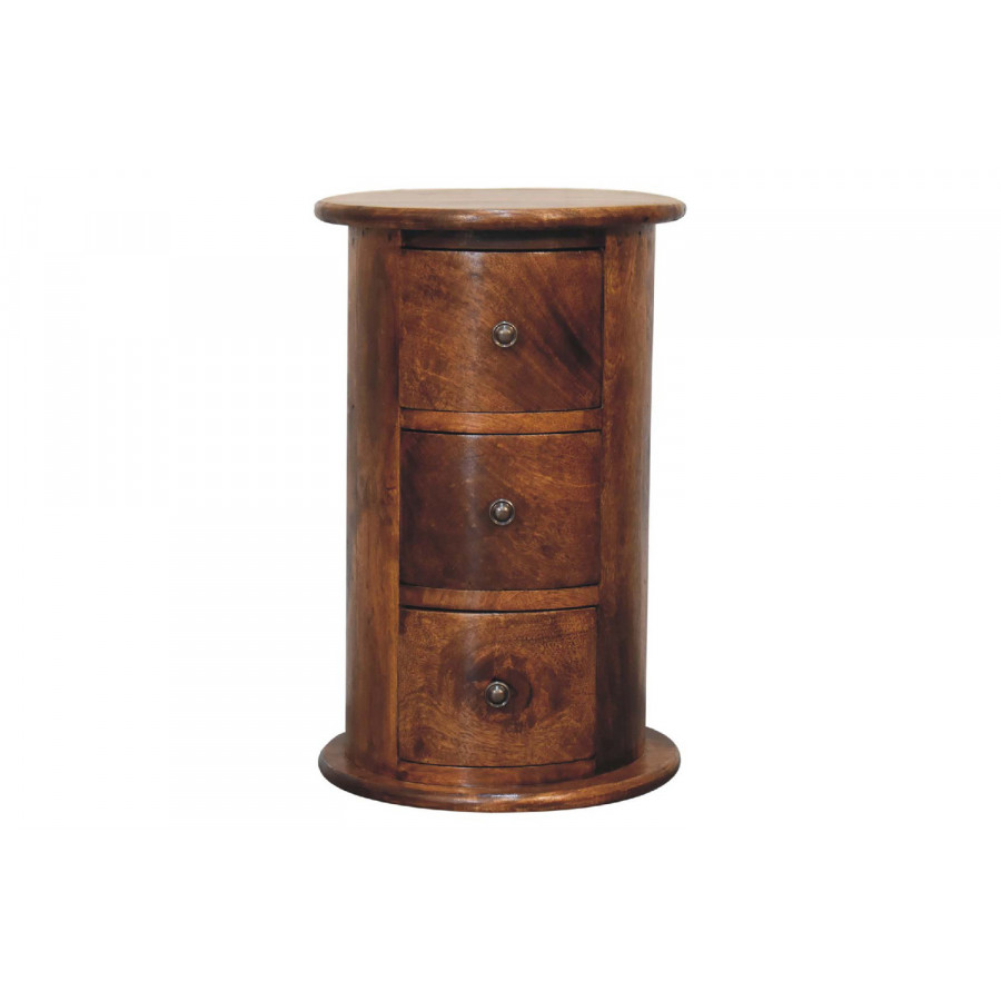 Artisan Mini Drum Bedside with 3 Drawers - Chestnut
