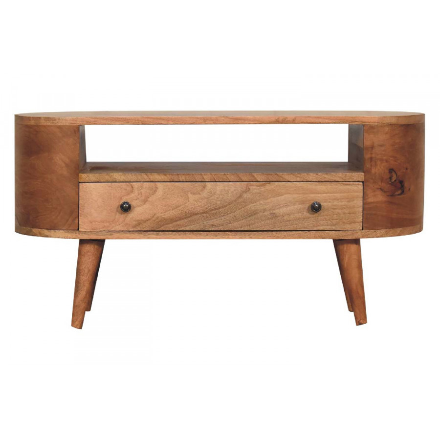 Artisan - Rounded Mini Entertainment Unit in Oak-ish, Open Shelf