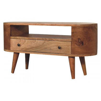 Artisan - Rounded Mini Entertainment Unit in Oak-ish, Open Shelf