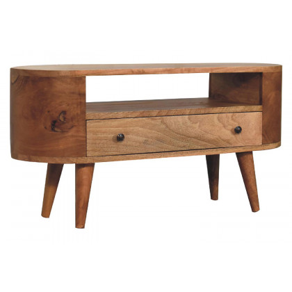 Artisan - Rounded Mini Entertainment Unit in Oak-ish, Open Shelf