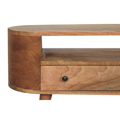 Artisan - Rounded Mini Entertainment Unit in Oak-ish, Open Shelf