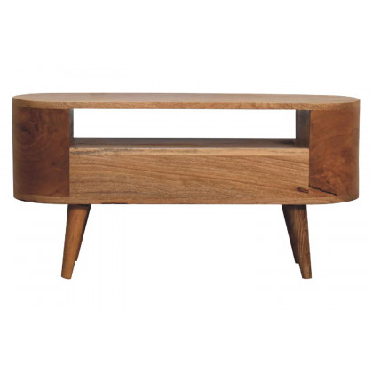 Artisan - Rounded Mini Entertainment Unit in Oak-ish, Open Shelf