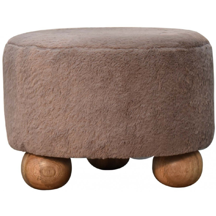 Artisan - Mocha Faux Fur Round Ball Footstool