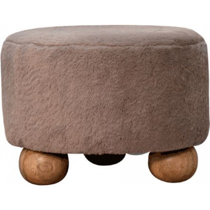 Artisan - Mocha Faux Fur Round Ball Footstool