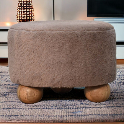 Artisan - Mocha Faux Fur Round Ball Footstool
