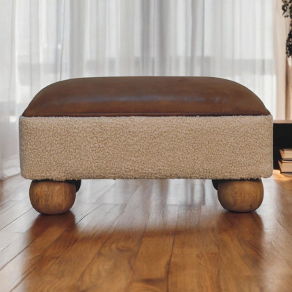 Artisan - Vintage Leather Boucle Ball Footstool