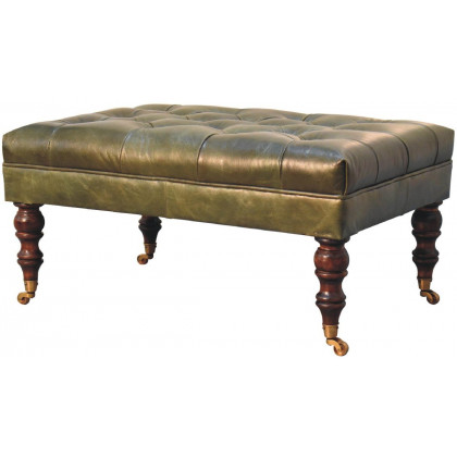 Artisan - Buffalo Leather Ottoman With Castor Legs