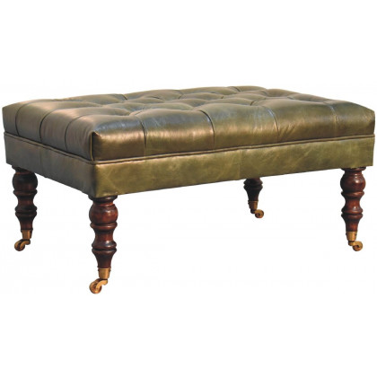 Artisan - Buffalo Leather Ottoman With Castor Legs