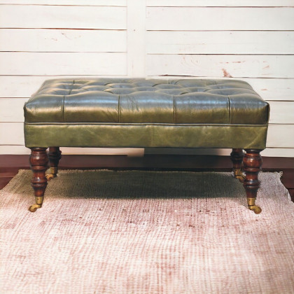 Artisan - Buffalo Leather Ottoman With Castor Legs