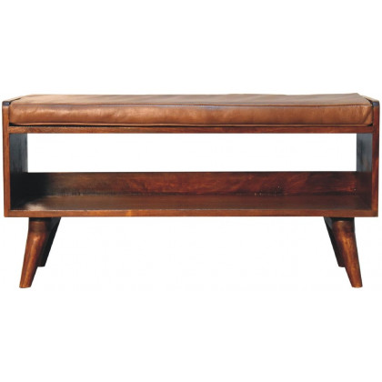 Artisan - Chestnut Bench With Brown Leather Seatpad