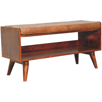 Artisan - Chestnut Bench With Brown Leather Seatpad