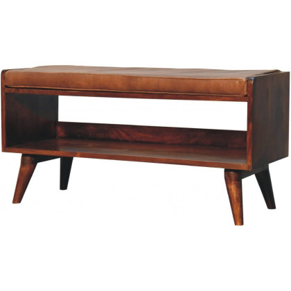 Artisan - Chestnut Bench With Brown Leather Seatpad