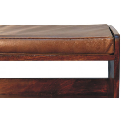 Artisan - Chestnut Bench With Brown Leather Seatpad