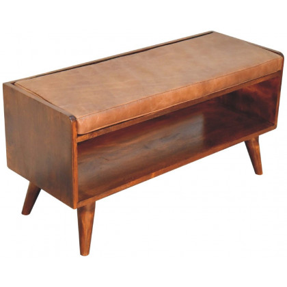 Artisan - Chestnut Bench With Brown Leather Seatpad