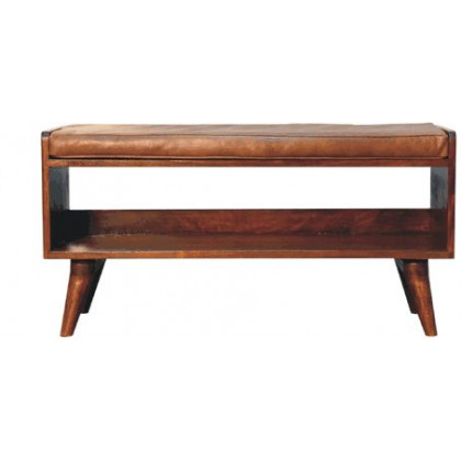 Artisan - Chestnut Bench With Brown Leather Seatpad